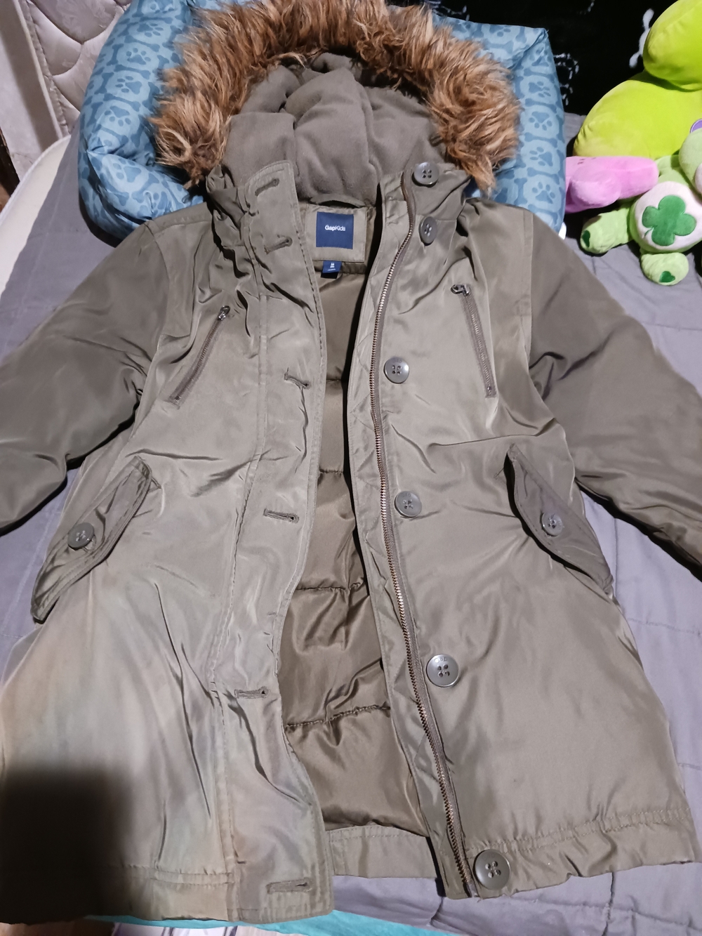 GAP Olive Green Girls' Faux-Fur Hooded Winter Coat